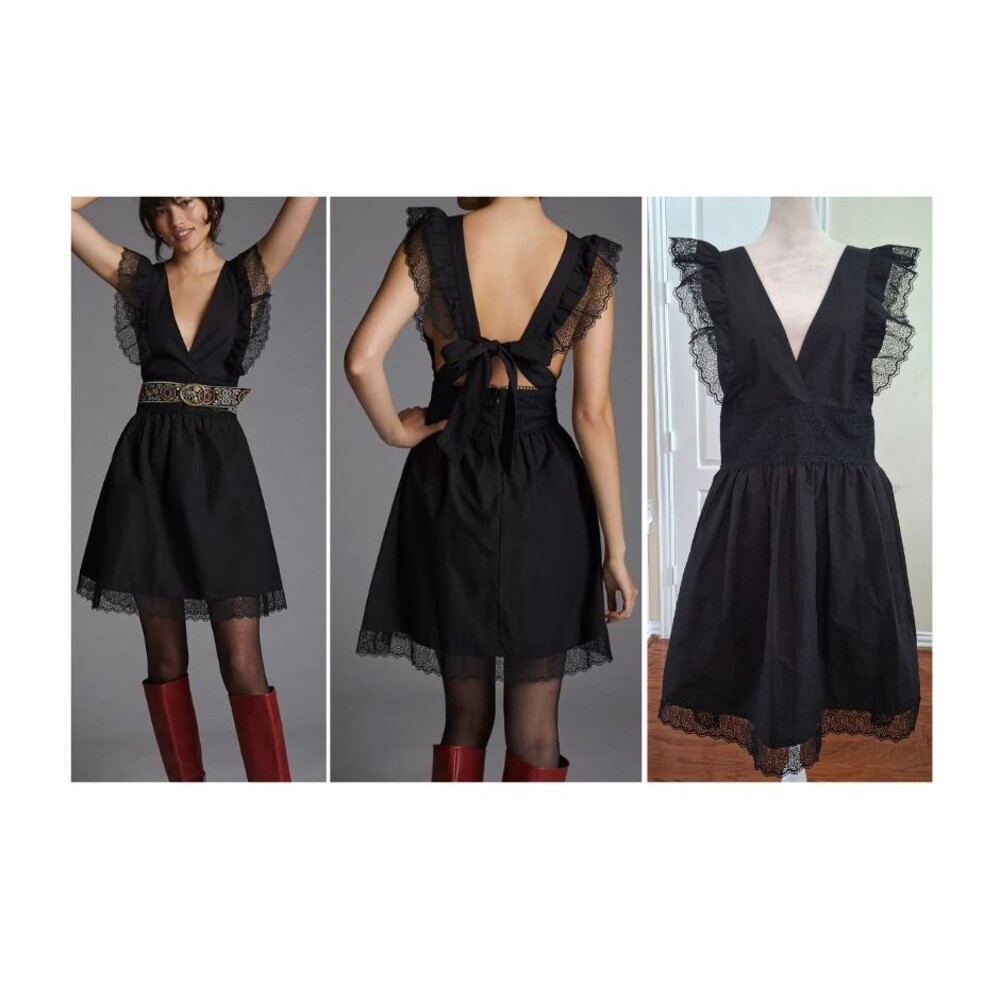 Magali Pascal Vivienne Dress Black Women 8 Open Back Cotton Lace Coquette Summer